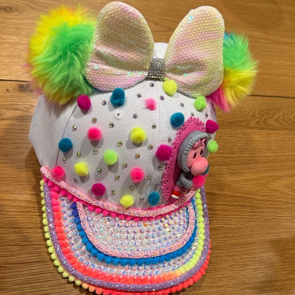 Colorful Inside Out Cap with Bow and Pom Poms